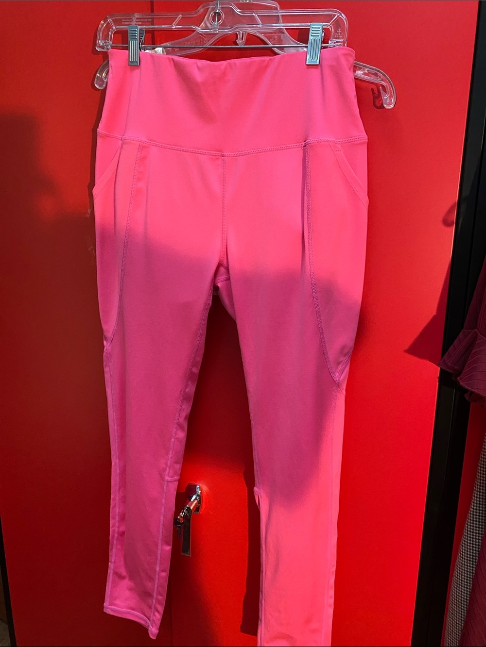 PrettyLittleThing Hot Pink High-Waisted Gym Leggings with Pockets. Size XL